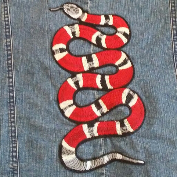 Autreton Denim Jacket with Snake & Flower-M - Picture 4 of 5